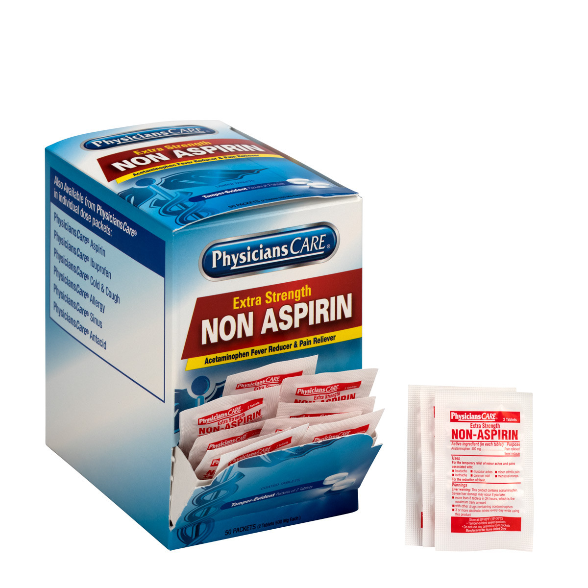 PhysiciansCare Extra-Strength 500mg Non-Aspirin Tablets, 50x2/Box