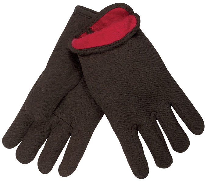 Brown Jersey Glove with Red Fleece Lining