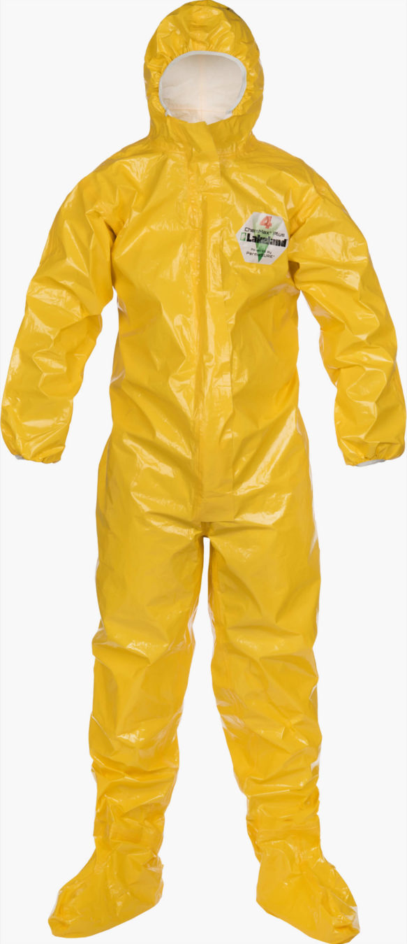 ChemMax® 4 Plus Heat Sealed Seam Yellow Coverall with Respirator Fit Hood/Boots
