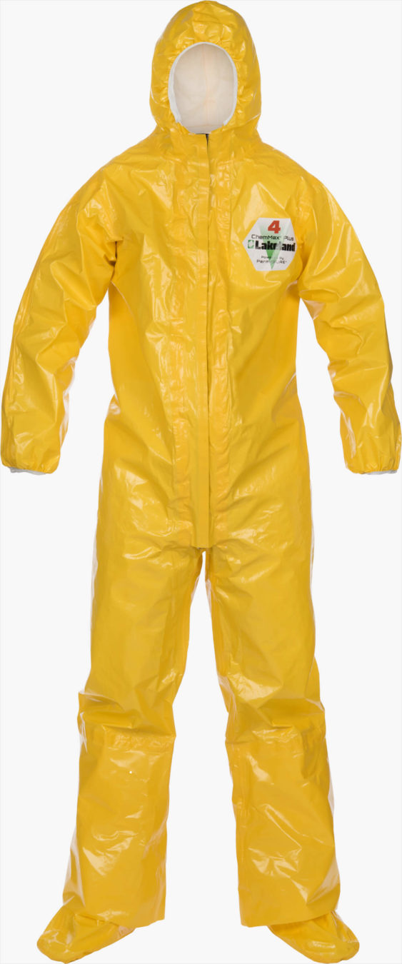 ChemMax® 4 Plus Heat Sealed Seam Yellow Coverall with Respirator Fit Hood/Boots