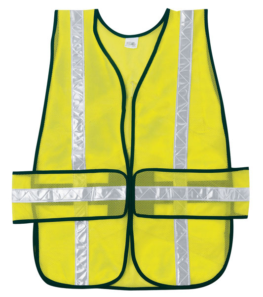 Adjustable General Purpose Fluorescent Lime Polyester Mesh Vest with White Reflective Stripes