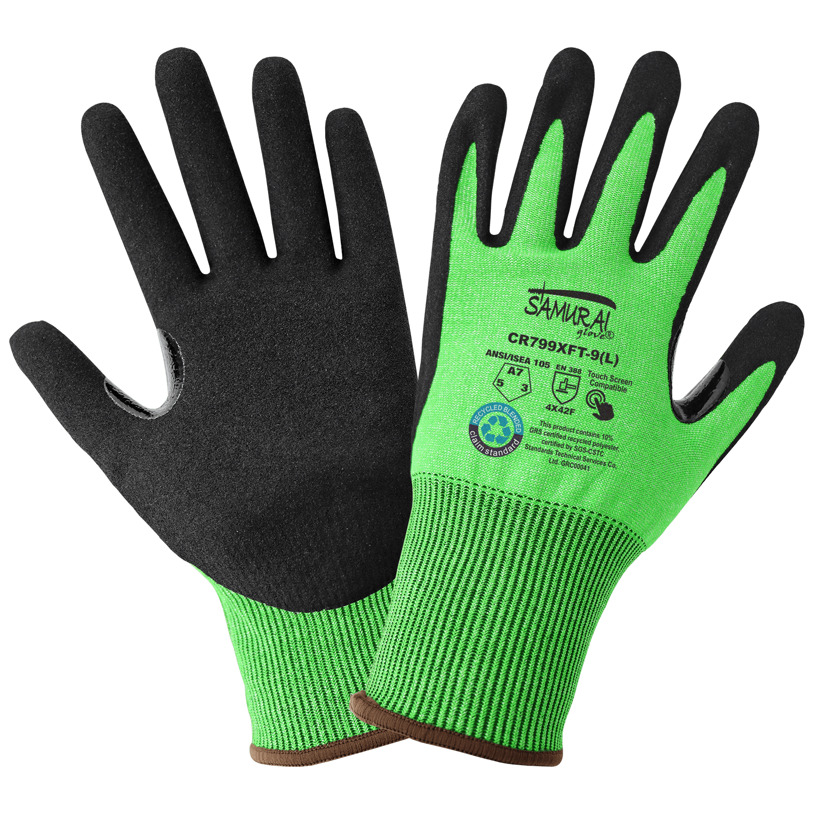Samurai Glove® Hi-Viz Nitrile Coated rPET Recycled Cut Resistant Gloves with Touch Screen Fingers