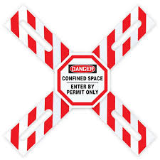 "Danger: Confined Space Enter By Permit Only" OSHA Man-Way Cross™ Barrier