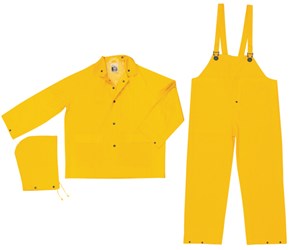<br>$6.00 Each<br><br>3-Piece Waterproof Yellow Rain Suit: Rain Jacket, Detachable Hood and Bib Pants