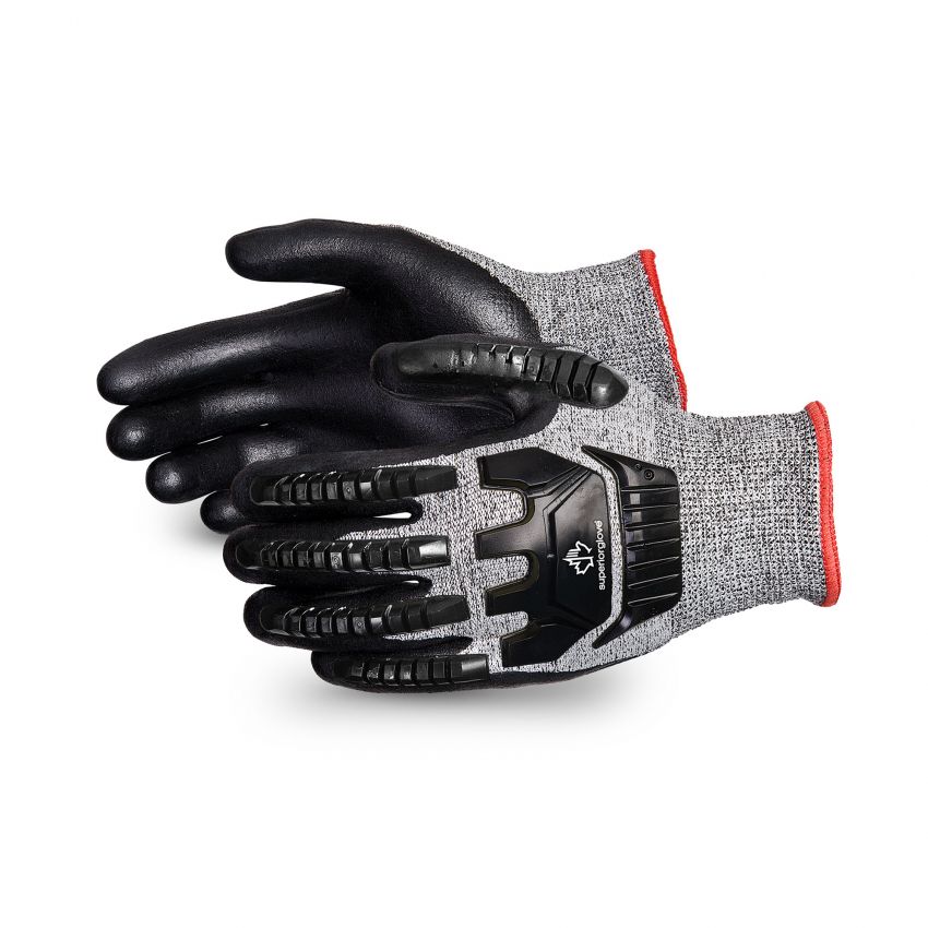 TenActiv™ 13-Gauge Gray Impact-Resistant Cut-Resistant Composite Knit Glove with Black Foam Nitrile Palms
